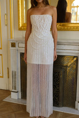 Kyoto Customized Ivory Shiny Sequins Strapless Wedding Dress Column Beaded vestidos de novia Floor-Length Lace-Up Formal Evening