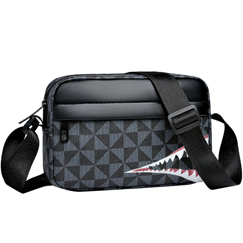 Neutral Style Backpack for Men and Women, with a Cross-Body Design, Suitable for Travel Photography. Features Shark Tooth Print.