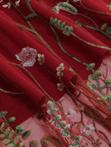 Tonval Floral Embroidered Mesh Midi Skirt – Elegant & Vintage
