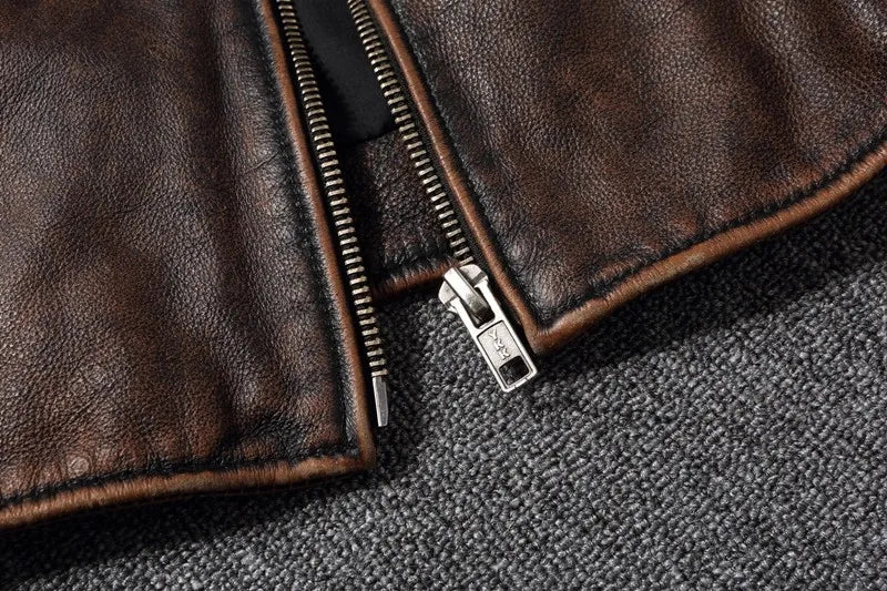 New 100% Cowhide Leather Jacket men Top Layer Clothes Men's Stand Collar Motorcycle Clothes  Autumn Winter Plus Size motorcycle