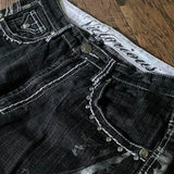 Men’s Y2K Gothic Embroidery Denim Shorts – Oversized Hip Hop Loose Fit