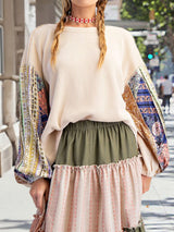 Printed Patchwork Crew Neck Hoodie