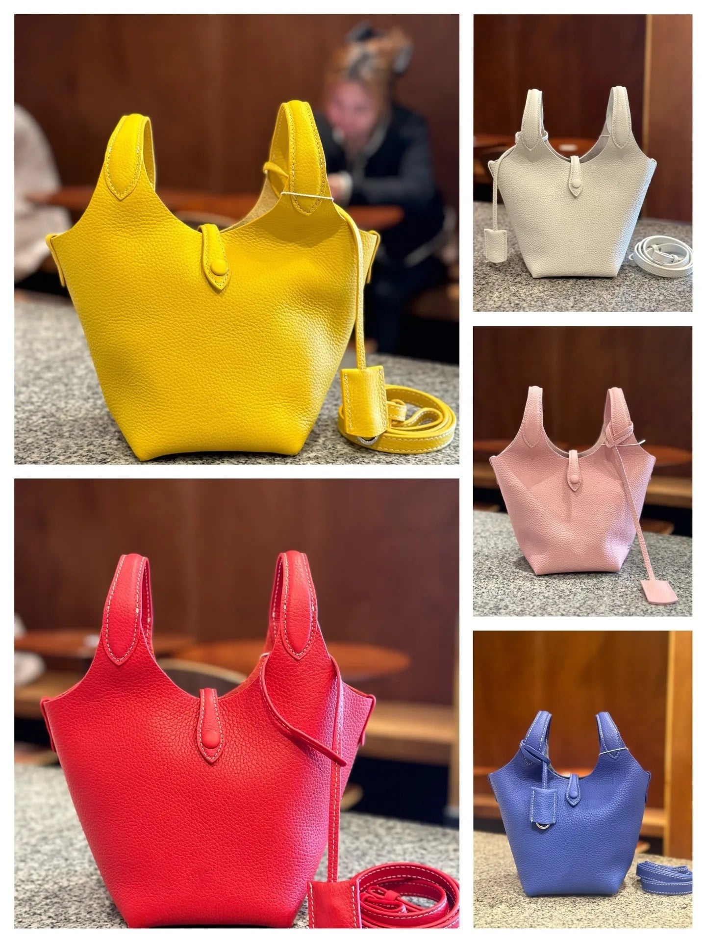 FIRMRANCH European And American Trend Cute Hand-Held Basket Ladies' Bucket Single Shoulder Cross-Body Bag Genuine Leather Purse