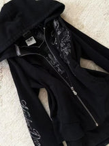 Women’s Y2K Black Graphic Zip-Up Hoodie