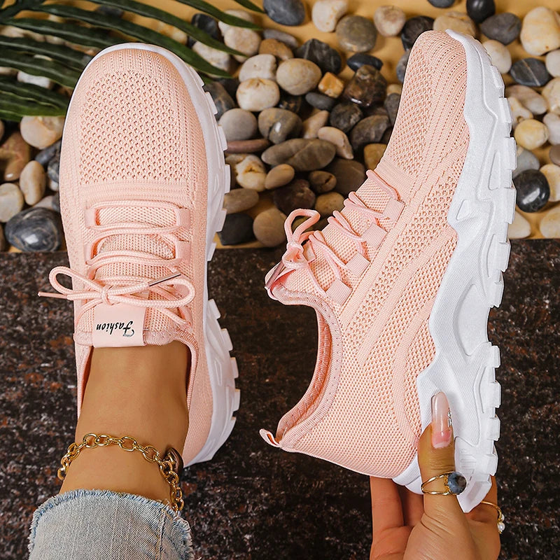 Women's Knitted Mesh Slip-On Sneakers — Breathable Platform Running Shoes