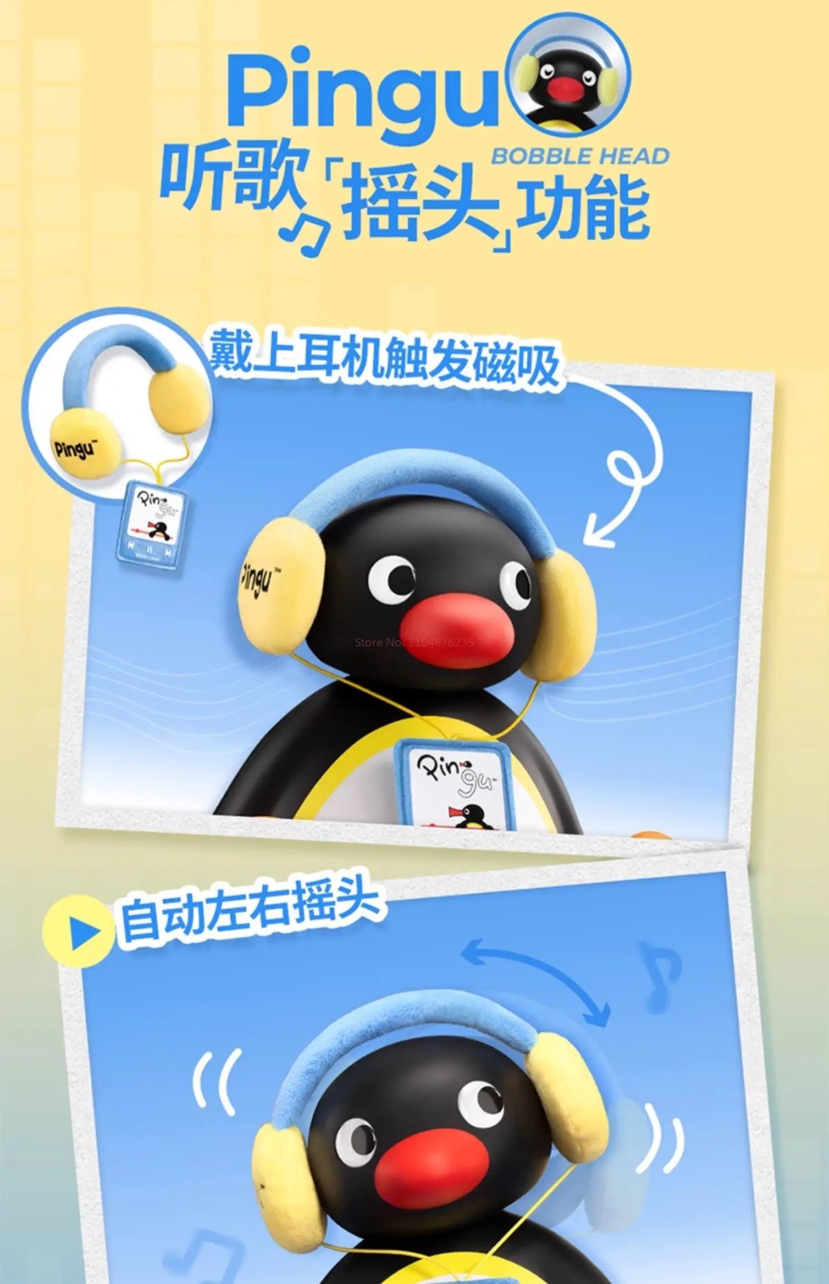 Pingu Bluetooth Speaker Plush Doll – Head-Bobbing