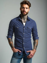 RVHS Elastic Cotton Denim Shirt Men Long Sleeve Quality Cowboy Shirts for Men Casual Slim Fit Mens Designer Clothing