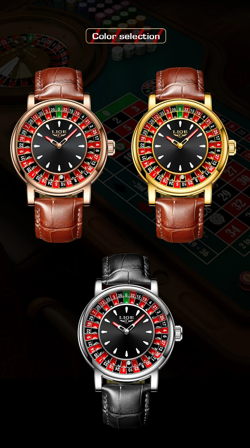 LIGE Men's Rotating Dial Quartz Watch — Luminous, Waterproof, Creative Design