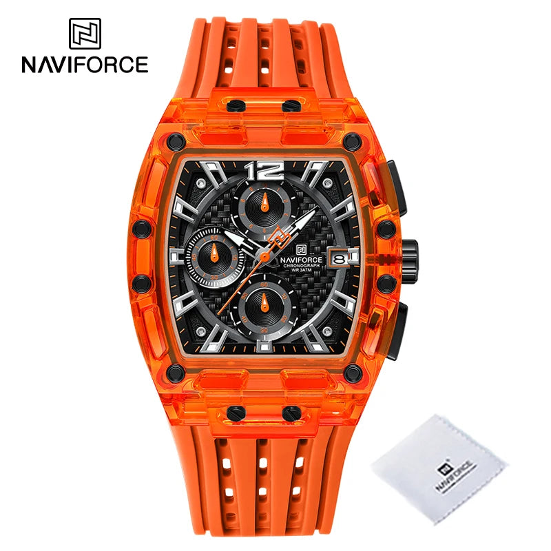 Men's Sport Chronograph – Waterproof Silicone Strap Tonneau Watch