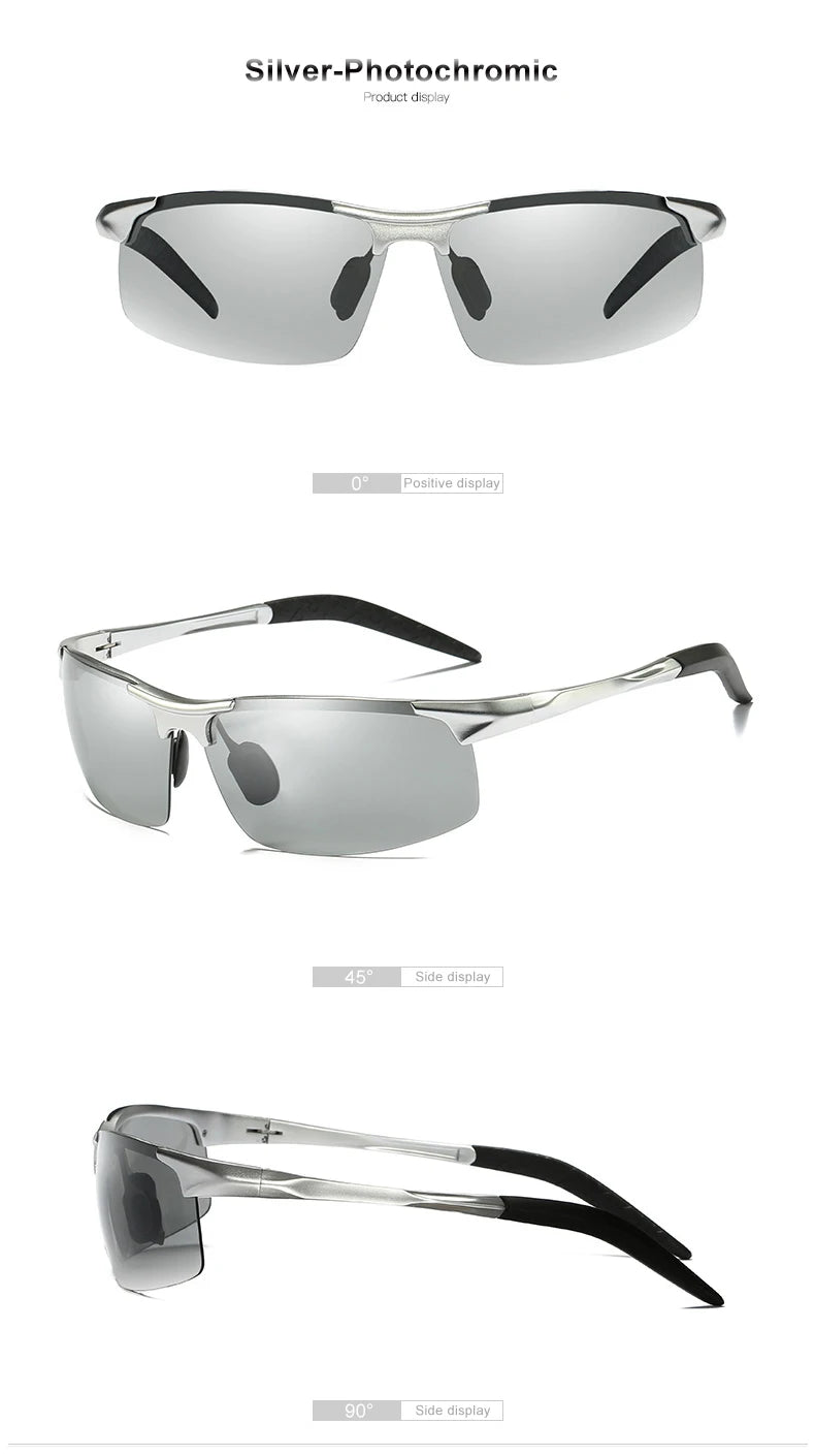 SZTZX Aluminium Rimless Outdoor Sport Photochromic Sunglasses Men Polarized  Anti-UV Driving Fishing Glasses Cycling Goggle