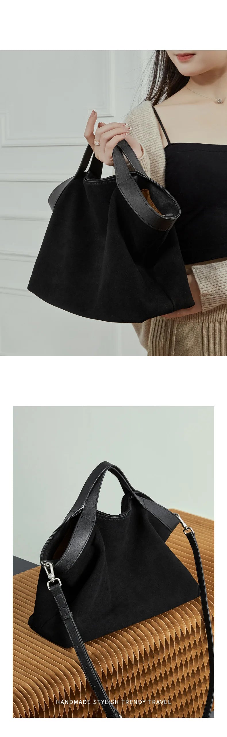 Women's Large Capacity Tote Bag 2025 New Vintage Suede Leather Spacious Crossbody Bag Commuting Versatile Trendy Premium Handbag