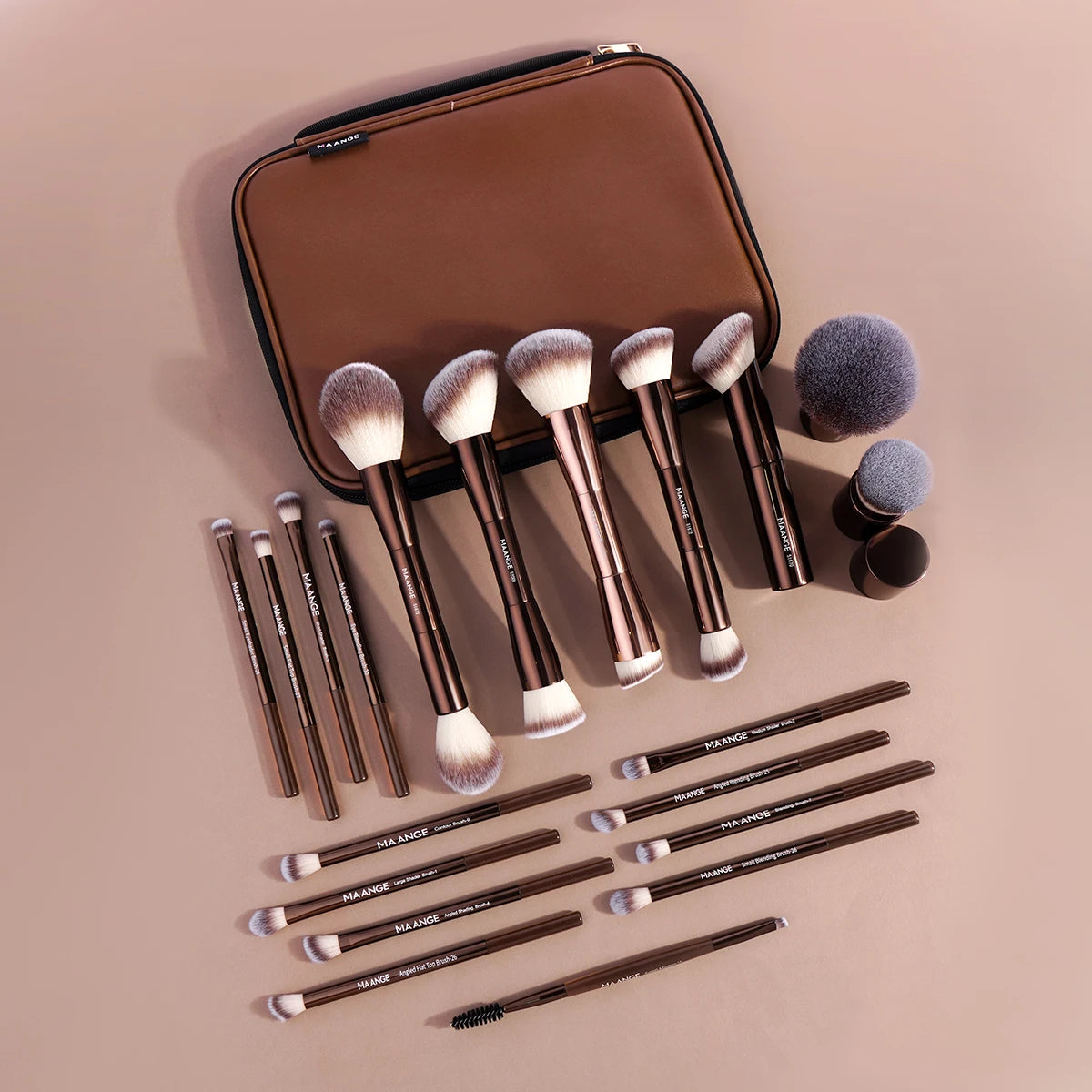 MAANGE Pro Makeup Brush Kit 20pcs Brushes with Storage Bag Dual End Foundation Powder Blush Eyeshadow Brush Beauty Blending Kit