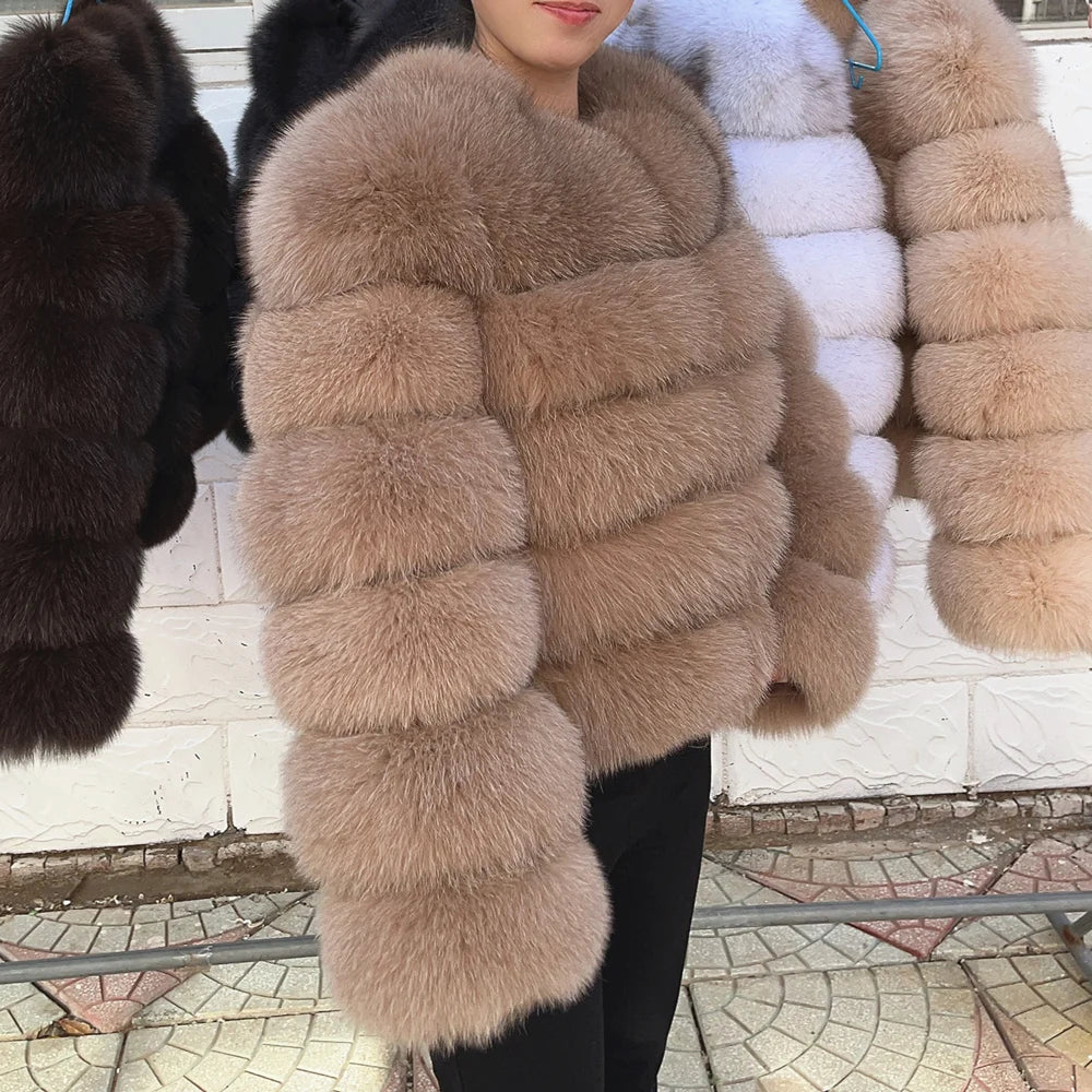 Genuine Fox Fur & Leather Winter Coat