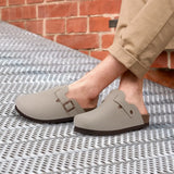 Kidmi Men's Suede Clogs Cork Footbed Clogs for Women Soft Leather Adjustable Buckle Slip-on Potato Shoes Sandals Beach Slippers