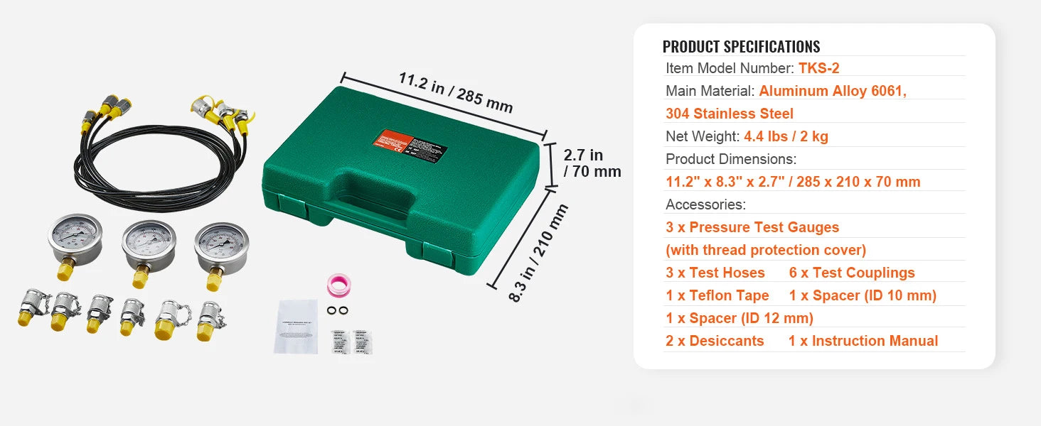 SucceBuy Hydraulic Pressure Test Kits Excavator Hydraulic Test Gauge Sets with Carrying Case for Excavator Tractors Machinery