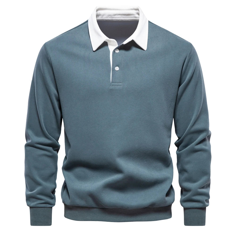 Men’s Cotton-Blend Polo Collar Sweatshirt
