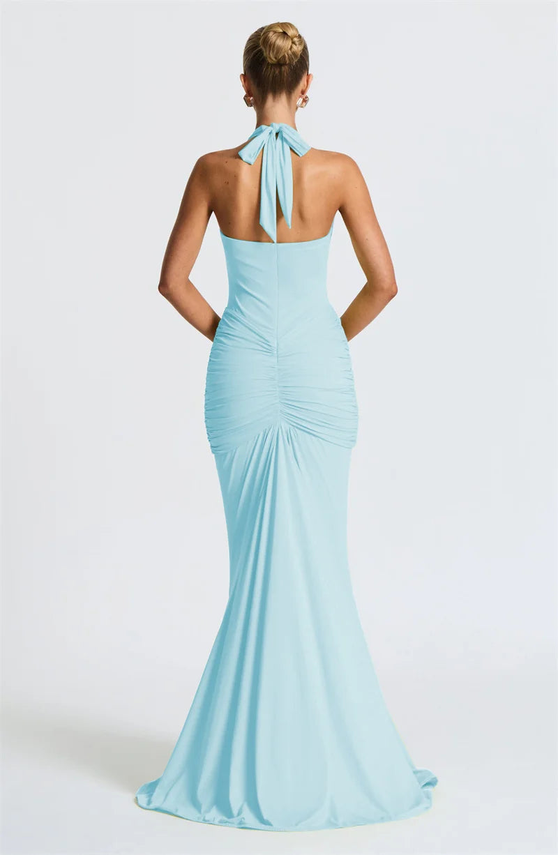 Elegant Deep V-Neck Halter Maxi Dress