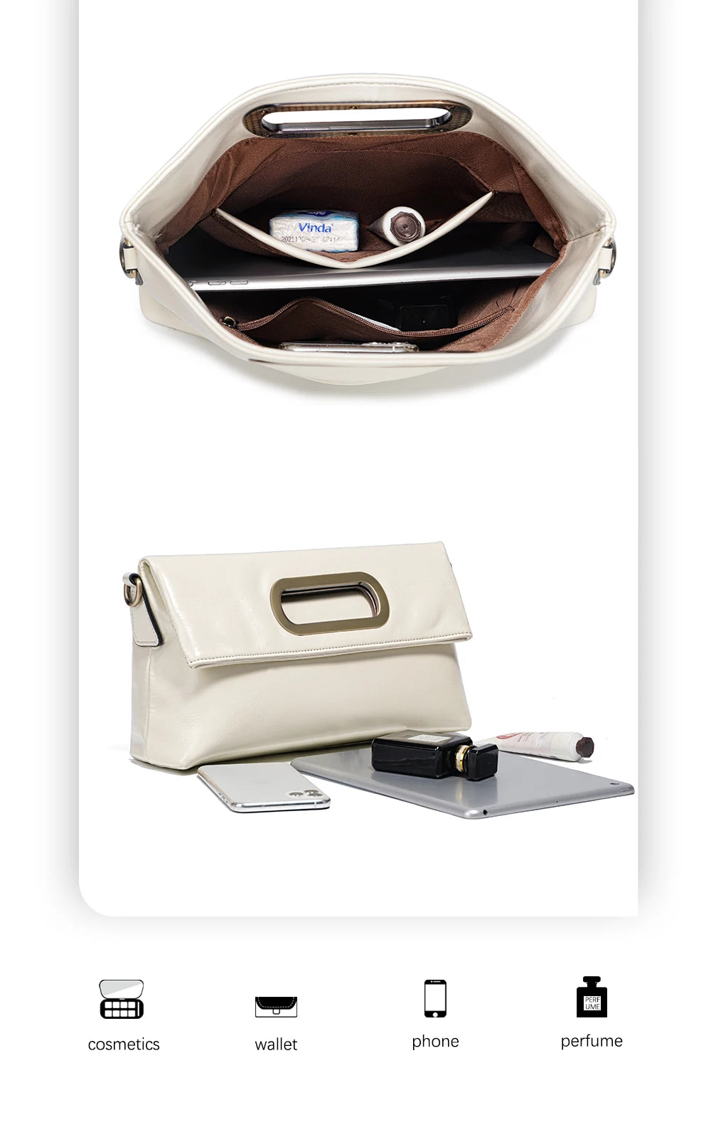 Zency Vintage Genuine Leather Handbag for Women Large Capacity Brown Crossbody Designer Shoulder Bag 2026 Summer Beige Sac Bolsa