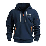 European New Men's Sports Zipper Arm Pocket Loose Casual Sweatshirt Customize Your Logo Dropped Shoulder Hooded Jacket Pullover