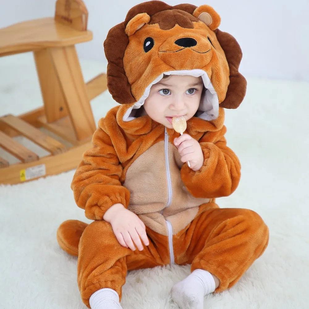 Animal Theme Flannel Baby Romper