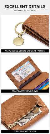 Women Genuine Leather Slim TriFold Wallet Credit Card Holder With Zipper Coin Pouch, ID Window & Keychain