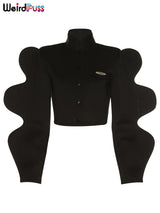 Weird Puss Fashionable Special Sleeve Jacket Women Y2K Autumn Warmth Solid Single-Breasted Wild Street Causal Short Outwear Coat