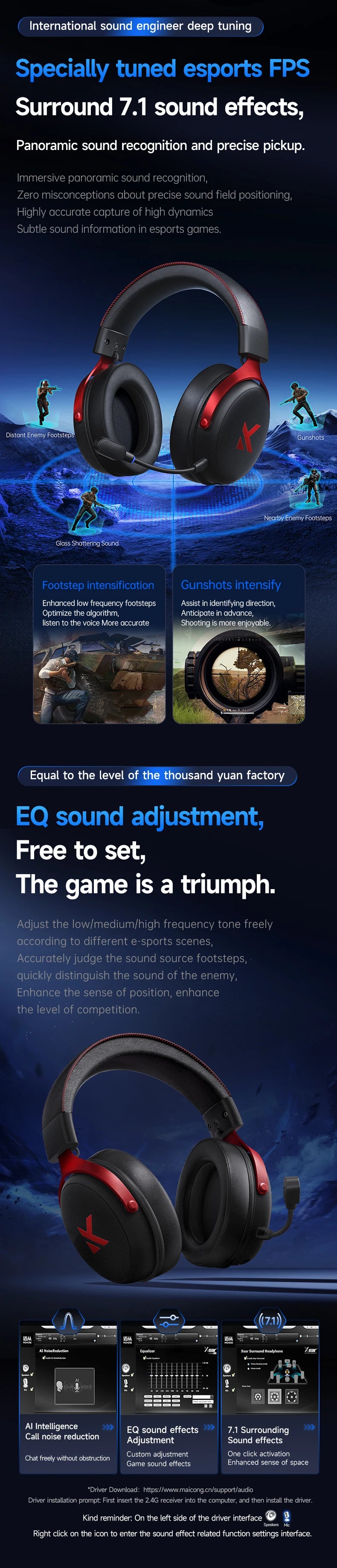 MCHOSE V9 Pro Gaming Headphones 2.4G BT5.3 Wireless BT5.3 Headset 7.1 FPS Surround Sound Earphones With Noise Reduction Mic