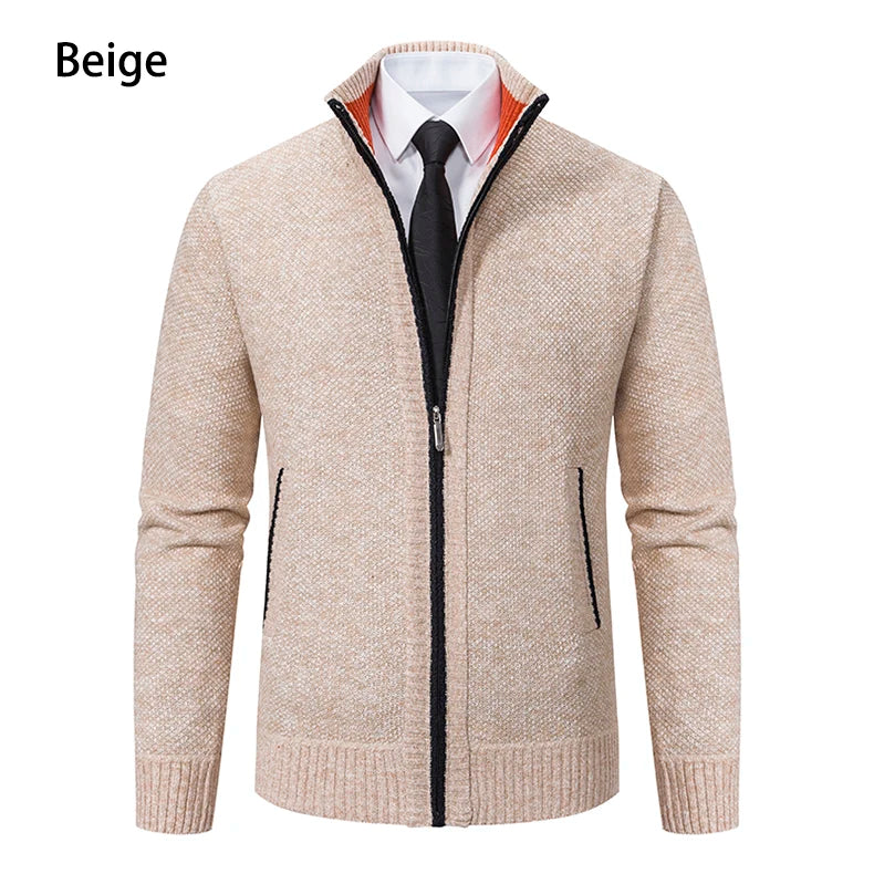 Men’s Fleece-Lined Stand Collar Cardigan