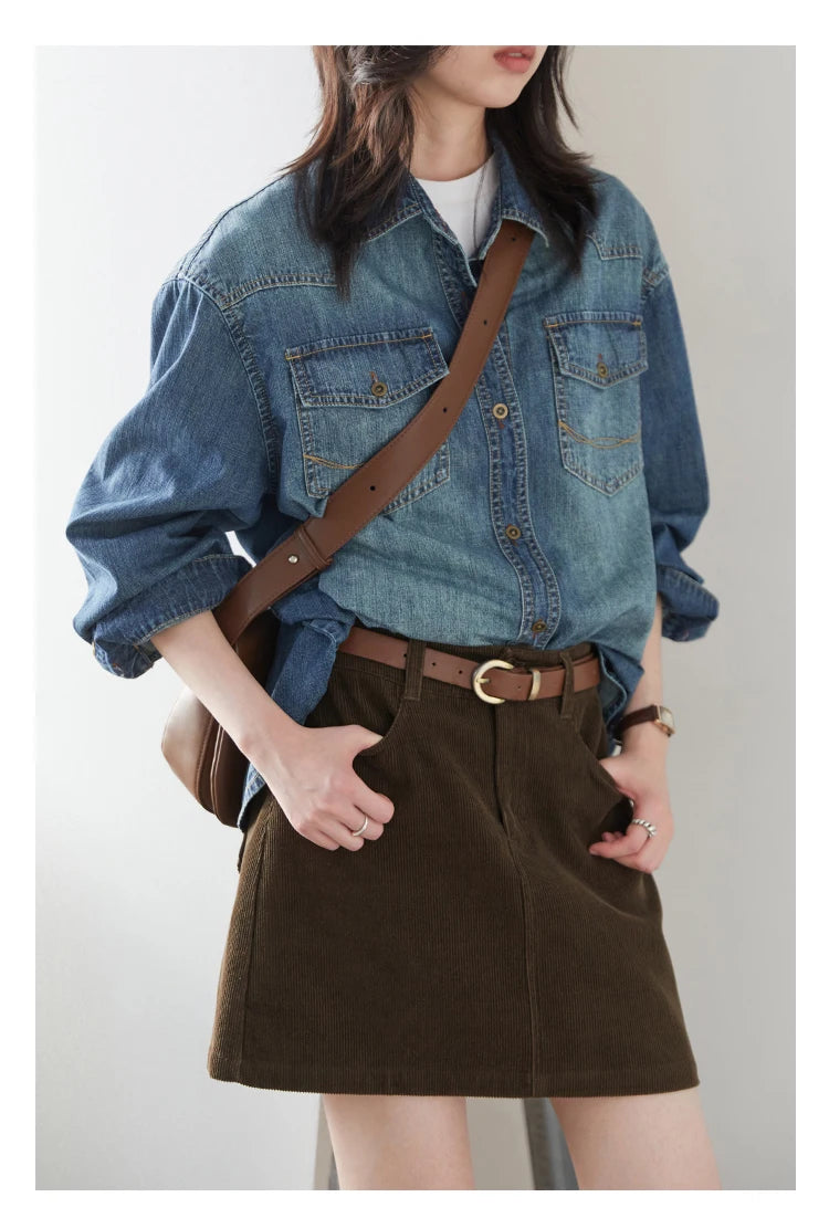 Chic Ven Women's Corduroy A-Line Mini Skirt