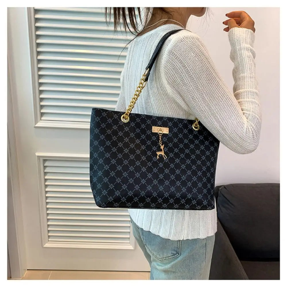 Durable PU Leather Shoulder Bags Large Capacity Printing Shopping Bag Handbags Women
