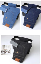 Light Blue Classic Business Casual Cotton Pants Fashion Breathable Denim Elastic Trousers Brand Men's Clothing Straight Jeans
