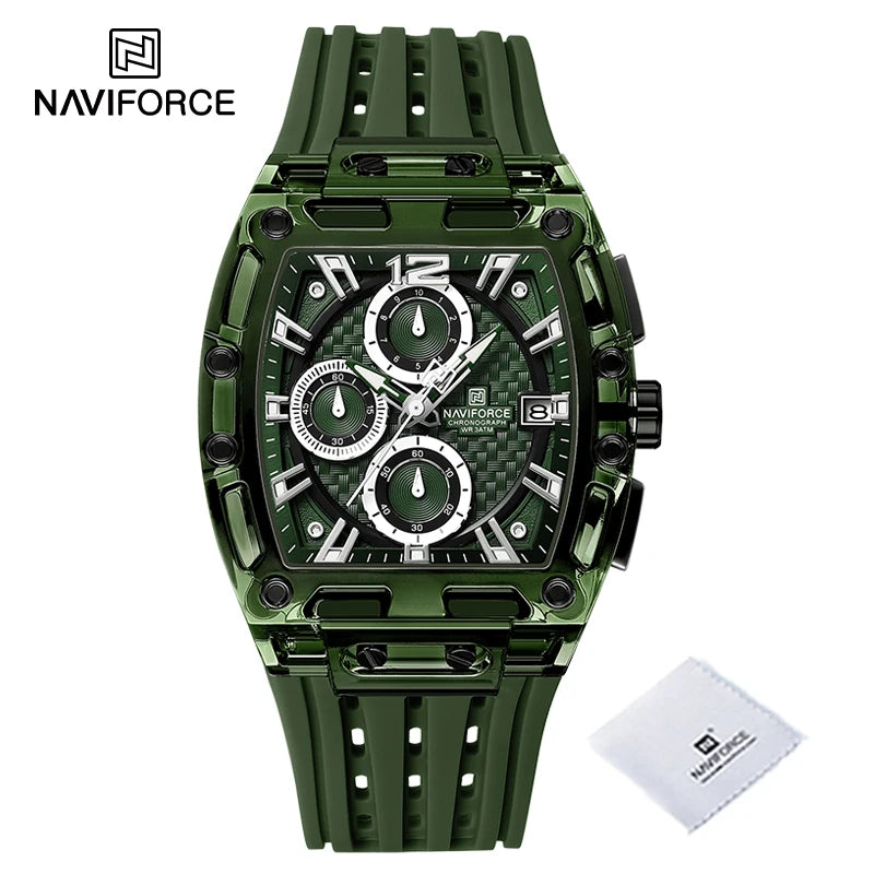 Men's Sport Chronograph – Waterproof Silicone Strap Tonneau Watch