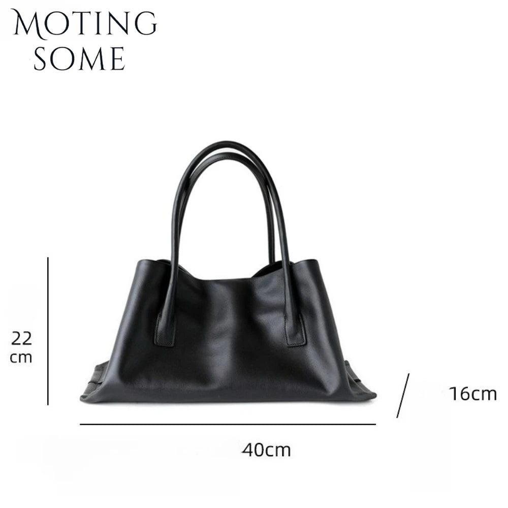 Motingsome Luxury Niche First-layer Cowhide Tote Bag Woman Large Capacity Shoulder Underarm Bag Casual Tote Big Handbag 2025 New
