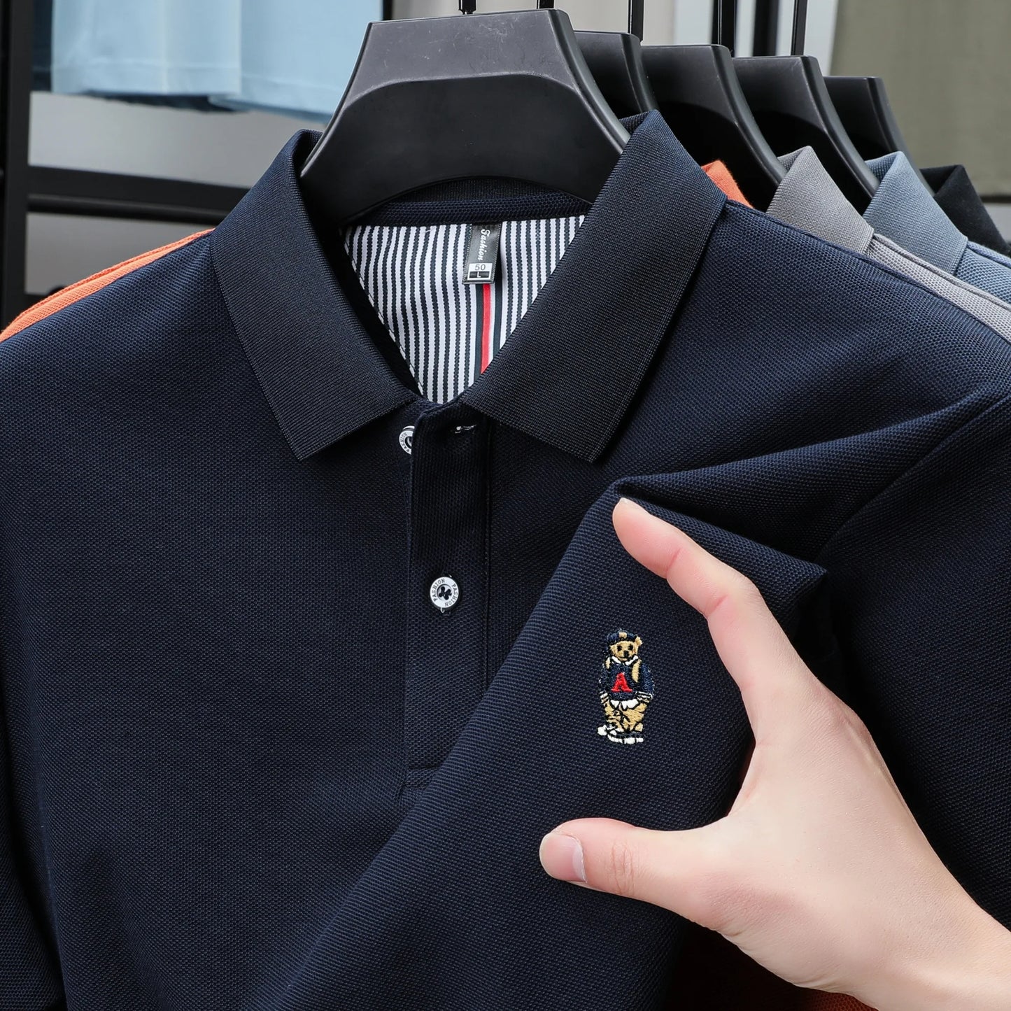 Men's Cotton Bear Embroidery Polo | Korean Style