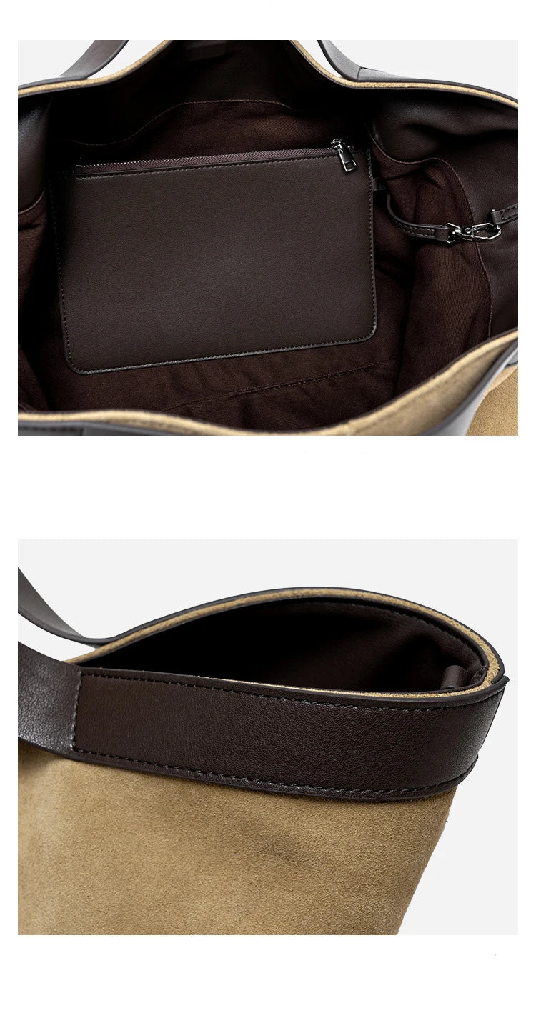 2025 Fall Winter New Suede Leather Tote Bag Unique Vintage Large Capacity Shoulder Crossbody Handheld Bag Durable Women Handbag