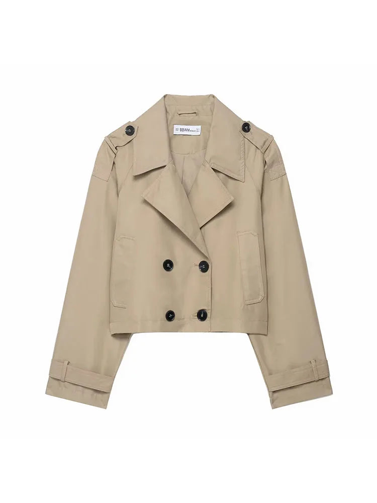 Classic Lapel Double-Breasted Short Trench