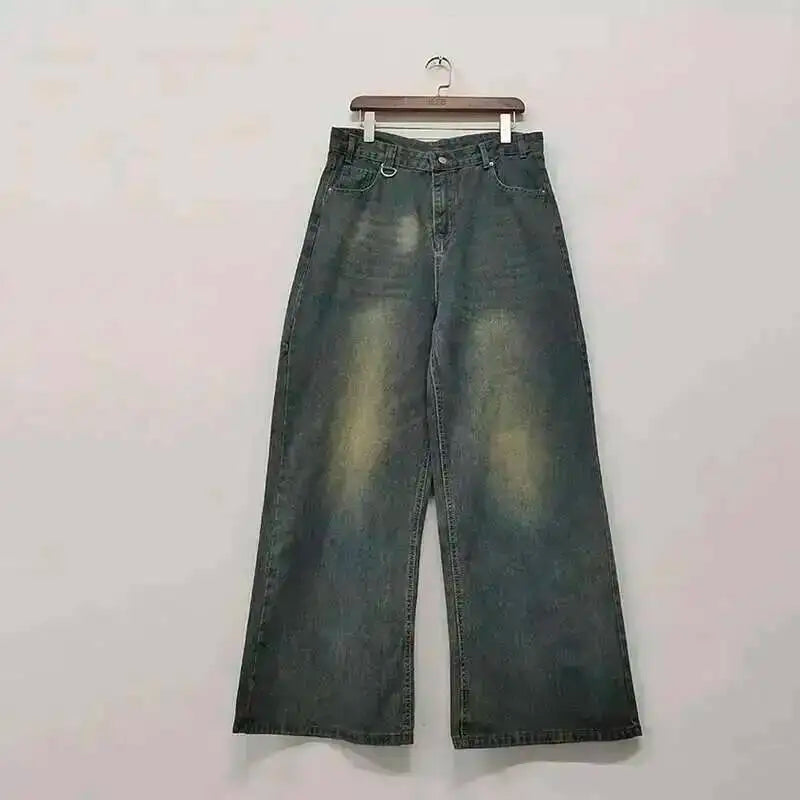Men's Washed Blue Loose Straight-Leg Jeans