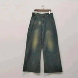 Men's Washed Blue Loose Straight-Leg Jeans