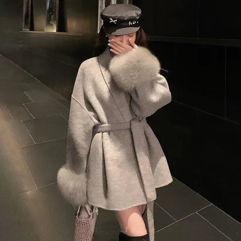 Fox Fur Trim Wool Overcoat