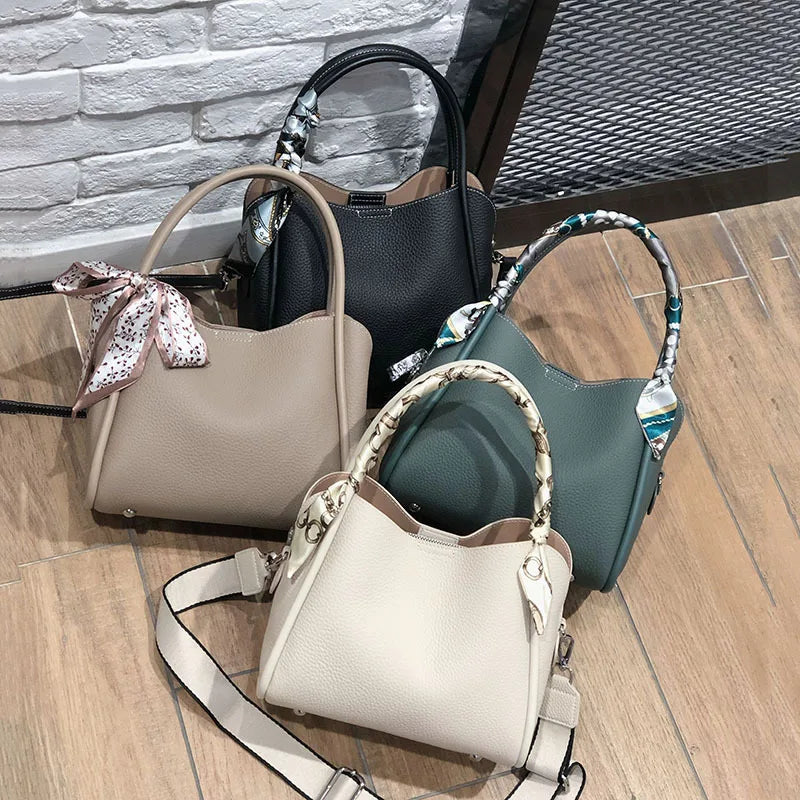 YANATARI Female Genuine Cow Leather Bag for Women Bag Blue Handbag New Crossbody Bucket Bag Luxury Shoulder Bag Tote Bag Medium