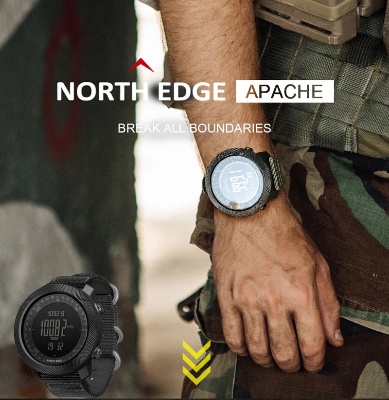 North Edge Men Sports Watches Waterproof 50M LED Digital Watch Men Military Compass Altitude Barometer