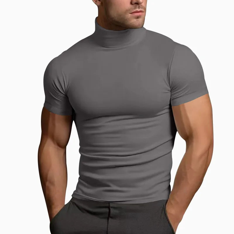 Men's compress T-shirts summer solid color short-sleeved men tops fashion yoga clothes men's tight turtleneck T-shirt