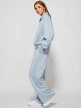 Woman Solid Color Half Zip Long Sleeve Sweatshirt and Wide Leg Pants Set Casual Sporty Two Piece Outfit