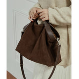 BURMINSA Genuine Suede Leather Hobo Bags Women Vintage Designer Large Shoulder Crossbody Tote Slouchy Soft Office Work Handbags