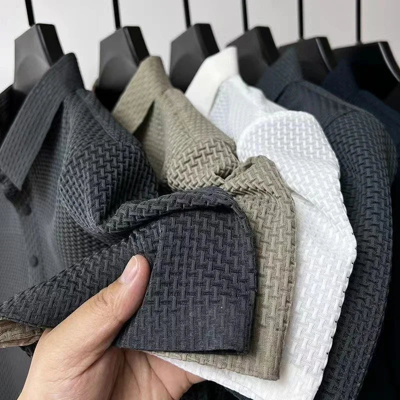Men's Textured Knit Polo – Breathable Business Casual