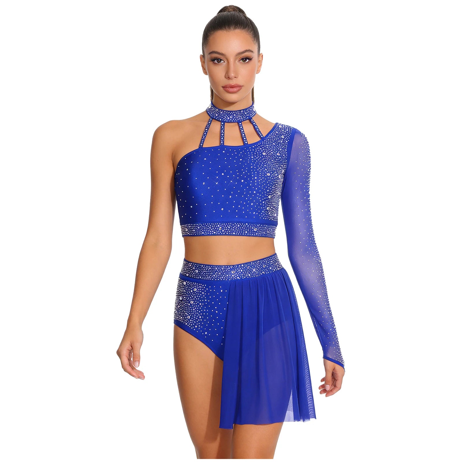 Women's 2-Piece Rhinestone Dance Crop Top & Shorts Set