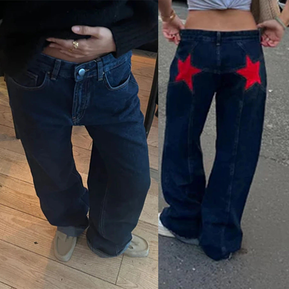 Women's Y2K Star Print Low-Rise Straight-Leg Jeans
