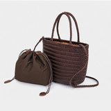 Genuine Leather Tote Bags Luxury Designer Handbag Handwoven Weaving Casual Shopping Bag Vintage Big Tote Purse Hand Bags