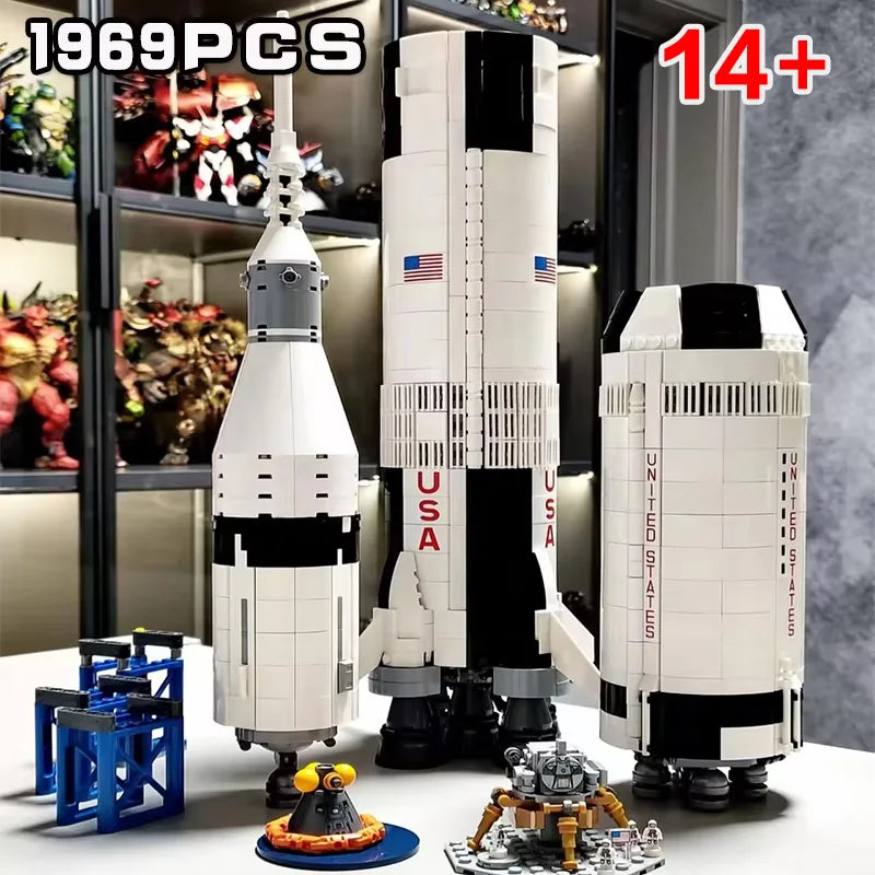 In Stock Apollo Saturn V Building Blocks Space Rocket Building Blocks Children's Toys Decoration Birthday Christmas Gifts