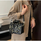 Jacket Collar Shaped Crossbody Shoulder Bag,Women Metal Flower Studded Handbag ,Niche Designer Streetwear Fashion Rivet Tote Bag